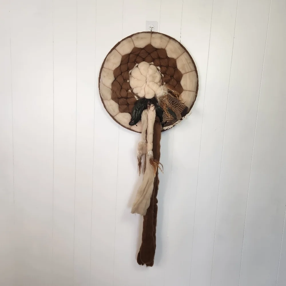 Vintage Mandela Wool Feathers Indigenous Home Decor Boho Bohemian First Nations - Picture 9 of 9